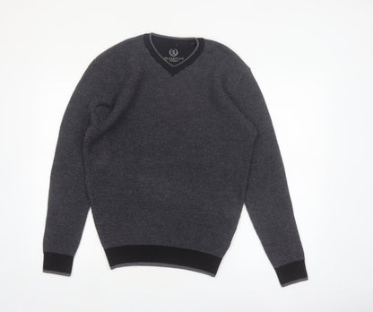 Bugatchi Uomo Mens Grey Merino Wool V-Neck Jumper Size L