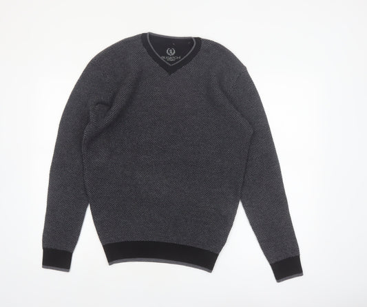 Bugatchi Uomo Mens Grey Merino Wool V-Neck Jumper Size L