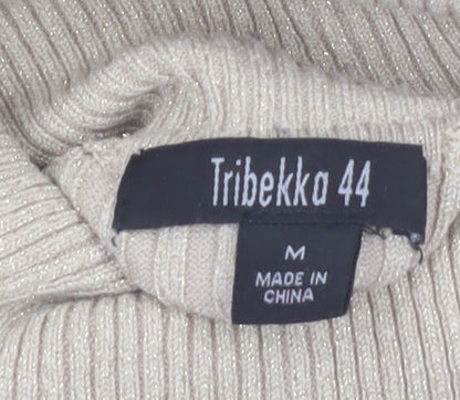 Tribekka 44 Women Beige Roll Neck Rib Knit Long Sleeve Jumper M