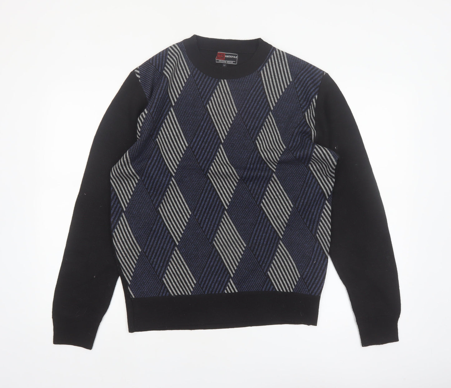 Northpole Men’s Black Argyle Knit Pullover Jumper Size M