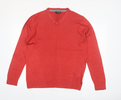Debenhams Mens Red V-Neck Acrylic Jumper Size S