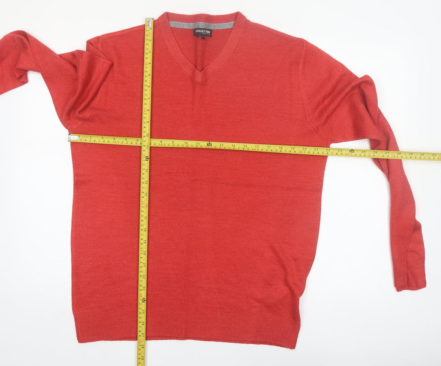 Debenhams Mens Red V-Neck Acrylic Jumper Size S