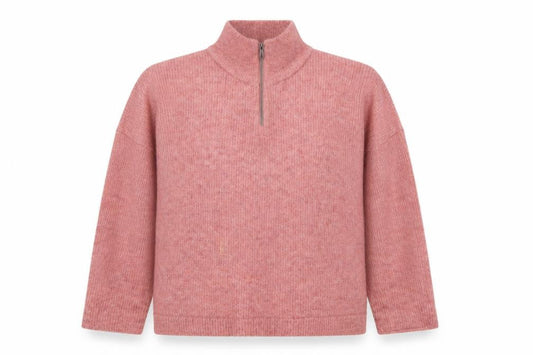 Front view of ICHI Women’s Pink High Neck 1/2 Zip Knit Jumper XL