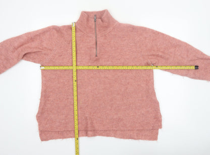 ICHI Women’s Pink High Neck 1/2 Zip Knit Jumper XL