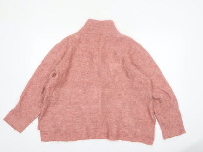 ICHI Women’s Pink High Neck 1/2 Zip Knit Jumper XL