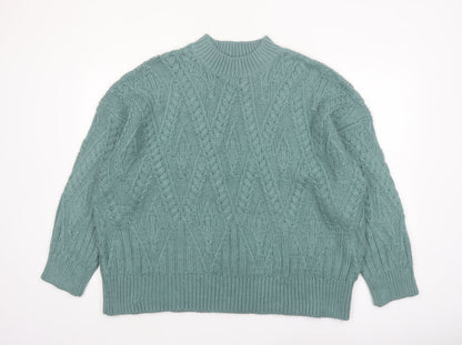 FatFace Women Green Cable Knit Mock Neck Jumper Size 22
