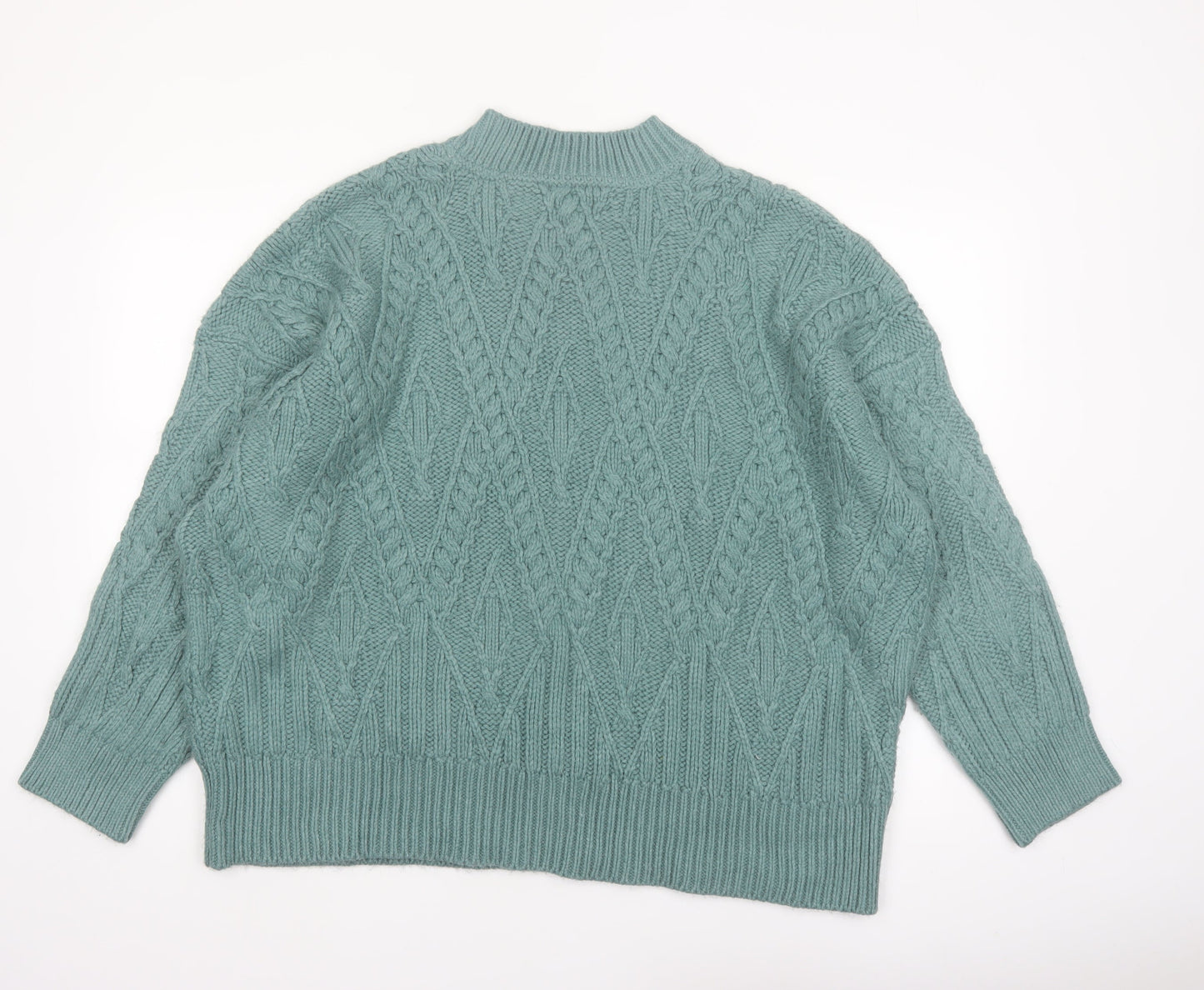 FatFace Women Green Cable Knit Mock Neck Jumper Size 22