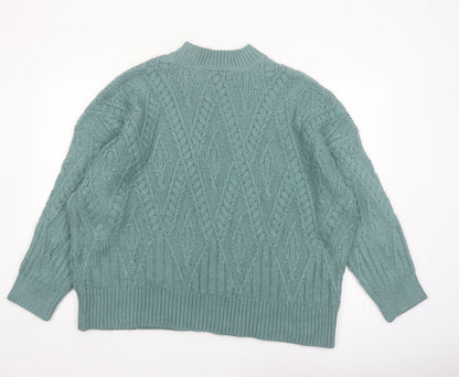 FatFace Women Green Cable Knit Mock Neck Jumper Size 22
