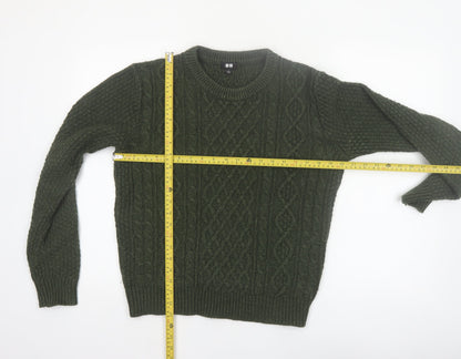 Uniqlo Womens Green Cable-Knit Wool Blend Jumper Size S Classic Style