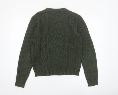 Uniqlo Womens Green Cable-Knit Wool Blend Jumper Size S Classic Style