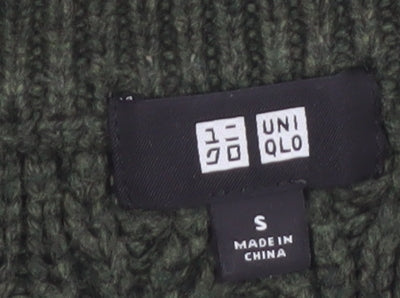 Uniqlo Womens Green Cable-Knit Wool Blend Jumper Size S Classic Style
