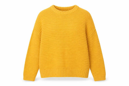 H&M Women Yellow Chunky Knit Crew Neck Pullover Jumper Size L