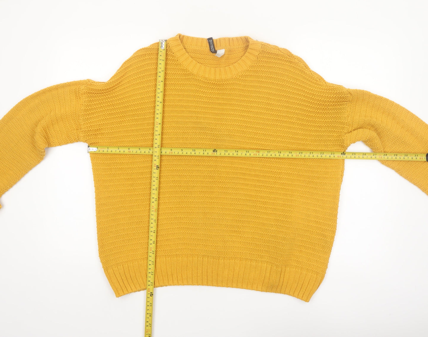 H&M Women Yellow Chunky Knit Crew Neck Pullover Jumper Size L