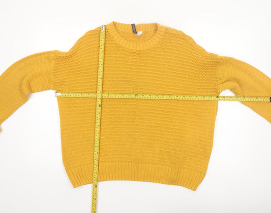 H&M Women Yellow Chunky Knit Crew Neck Pullover Jumper Size L
