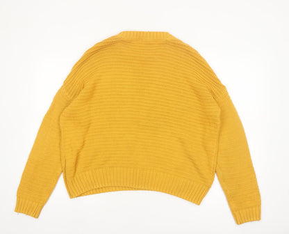 H&M Women Yellow Chunky Knit Crew Neck Pullover Jumper Size L