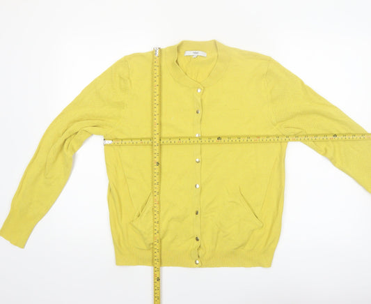Next Womens Yellow Crew Neck Long Sleeve Cardigan Size 14