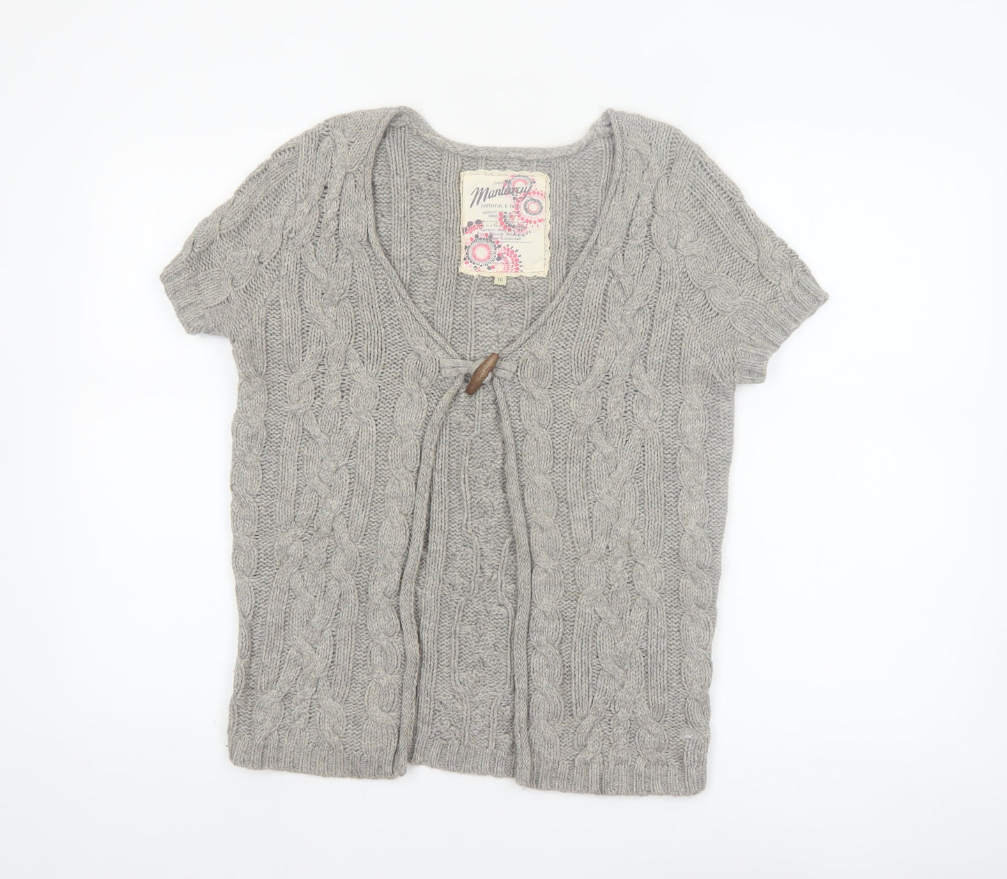 Mantary Women’s Grey Cable-Knit Short Sleeve Cardigan UK 10