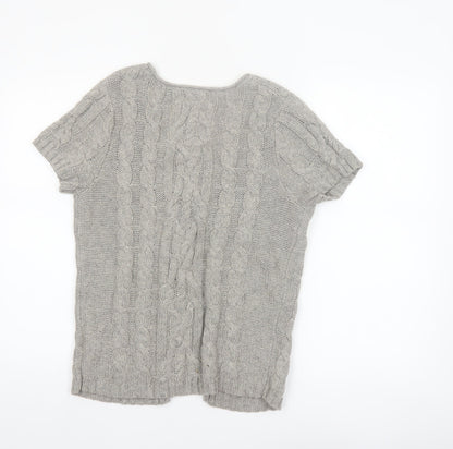 Mantary Women’s Grey Cable-Knit Short Sleeve Cardigan UK 10
