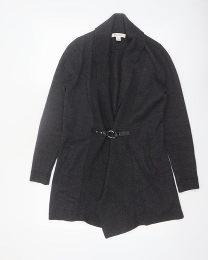 Ellen Tracy Women's Black L Belted Open Front Knit Cardigan