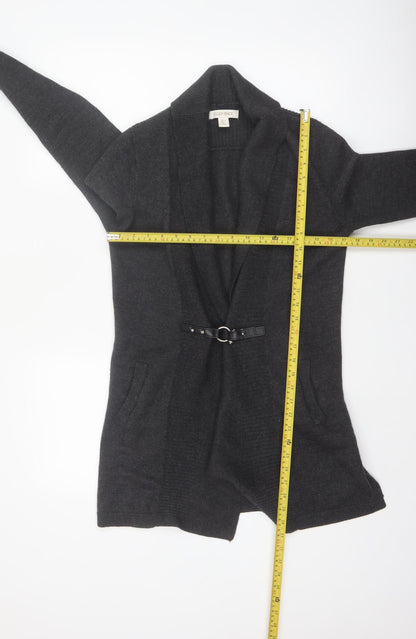 Ellen Tracy Women's Black L Belted Open Front Knit Cardigan