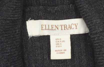 Ellen Tracy Women's Black L Belted Open Front Knit Cardigan