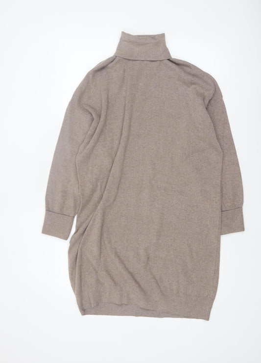 F&F Women Beige Roll Neck Long Sleeve Tunic Jumper M