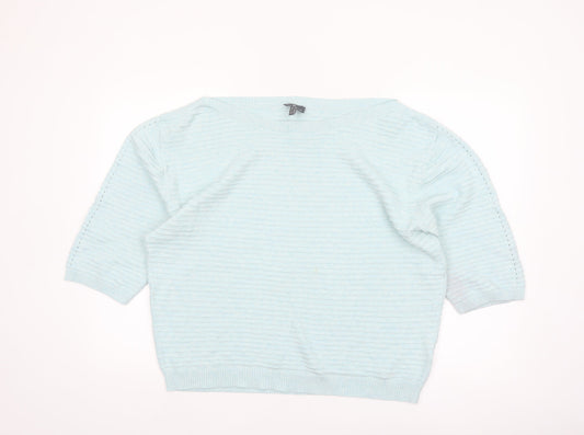 Marble Women Blue Cotton Boat Neck 3/4 Sleeve Pullover Jumper Size 16