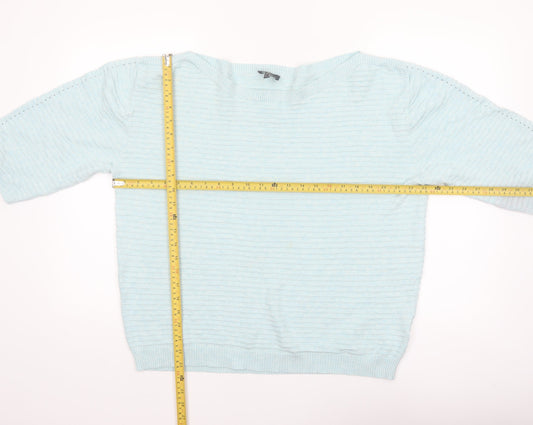 Marble Women Blue Cotton Boat Neck 3/4 Sleeve Pullover Jumper Size 16