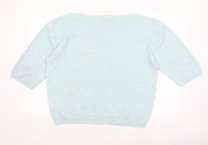 Marble Women Blue Cotton Boat Neck 3/4 Sleeve Pullover Jumper Size 16