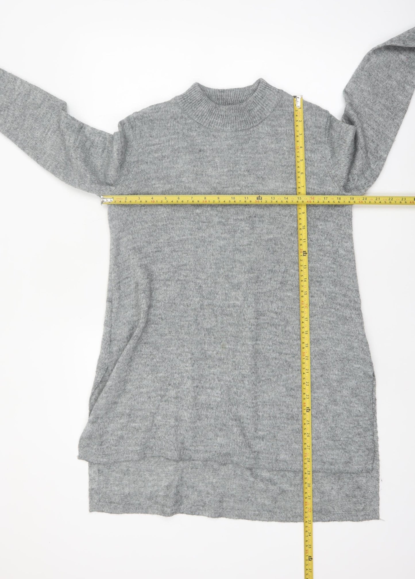 H&M Women’s Grey Mock Neck Long Sleeve Tunic Jumper Size 12