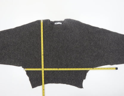 Zara Women Grey Wool Blend Relaxed Chunky-Knit Jumper Size 12
