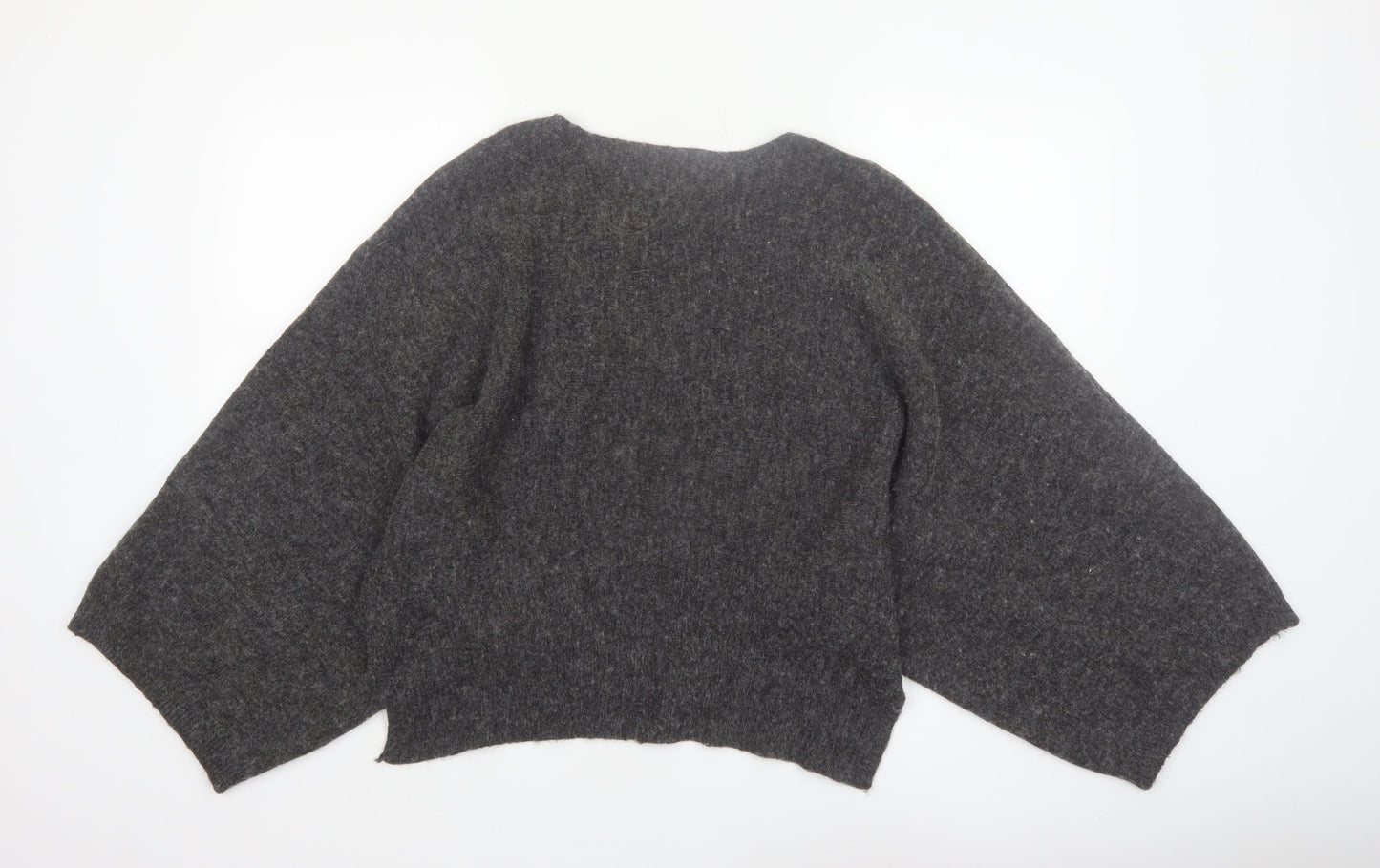 Zara Women Grey Wool Blend Relaxed Chunky-Knit Jumper Size 12