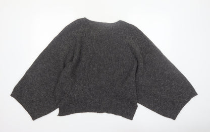 Zara Women Grey Wool Blend Relaxed Chunky-Knit Jumper Size 12