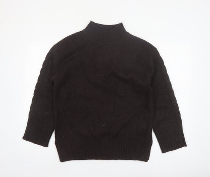 Marks and Spencer Women Brown Mock Neck Alpaca Blend Jumper Size S