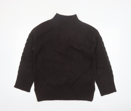 Marks and Spencer Women Brown Mock Neck Alpaca Blend Jumper Size S