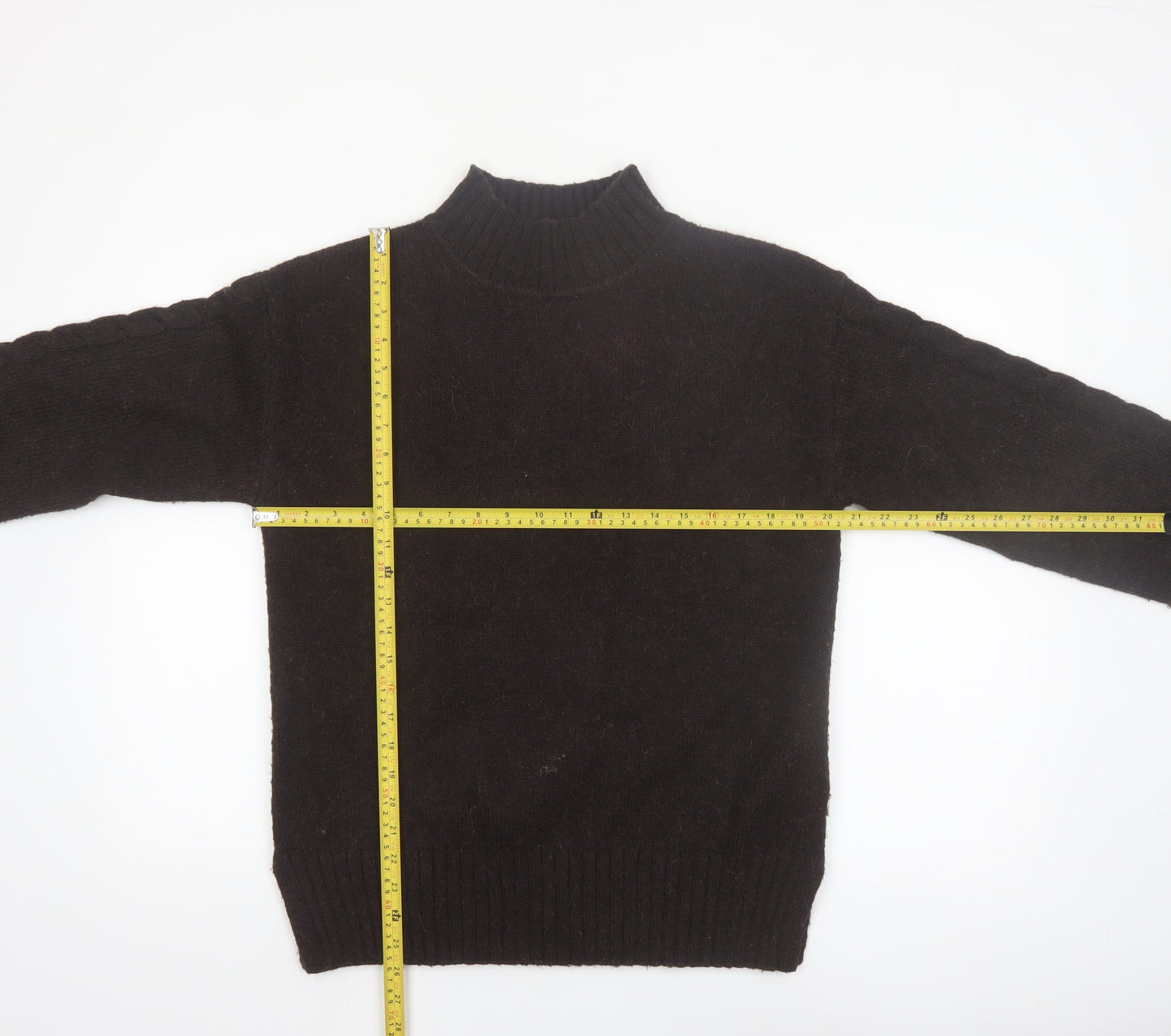 Marks and Spencer Women Brown Mock Neck Alpaca Blend Jumper Size S