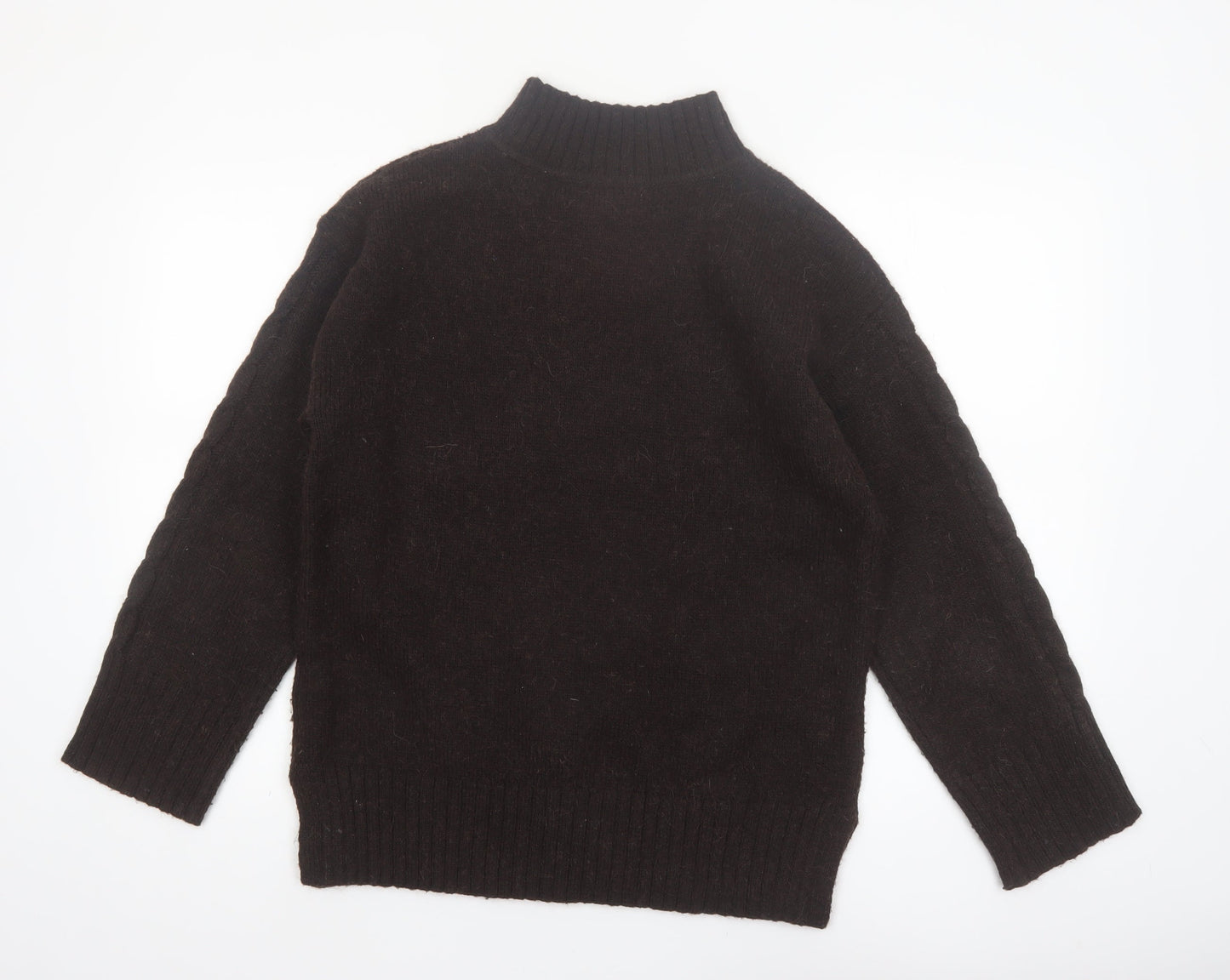 Marks and Spencer Women Brown Mock Neck Alpaca Blend Jumper Size S