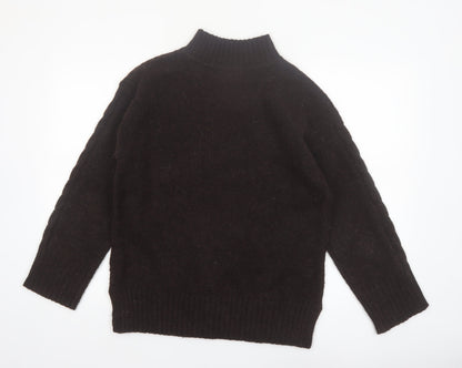 Marks and Spencer Women Brown Mock Neck Alpaca Blend Jumper Size S