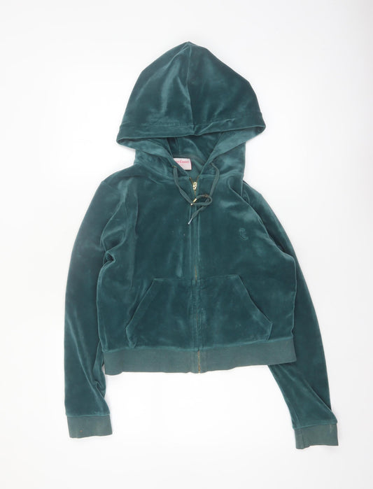 Juicy Couture Women Green Velour Full Zip Hoodie Size L