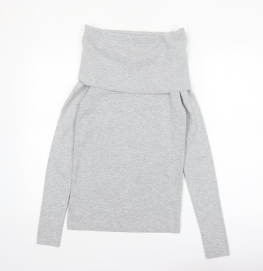 Bershka Women's Grey Cowl Neck Long Sleeve Pullover Jumper Size 14