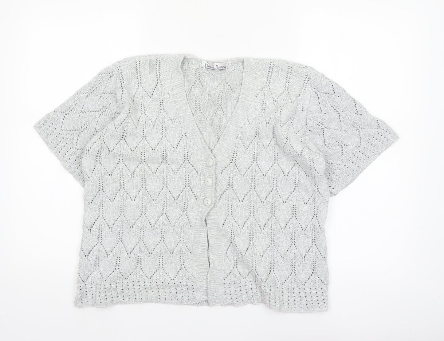 Pure & Natural Women’s Grey Open Knit Short Sleeve Cardigan Size 2