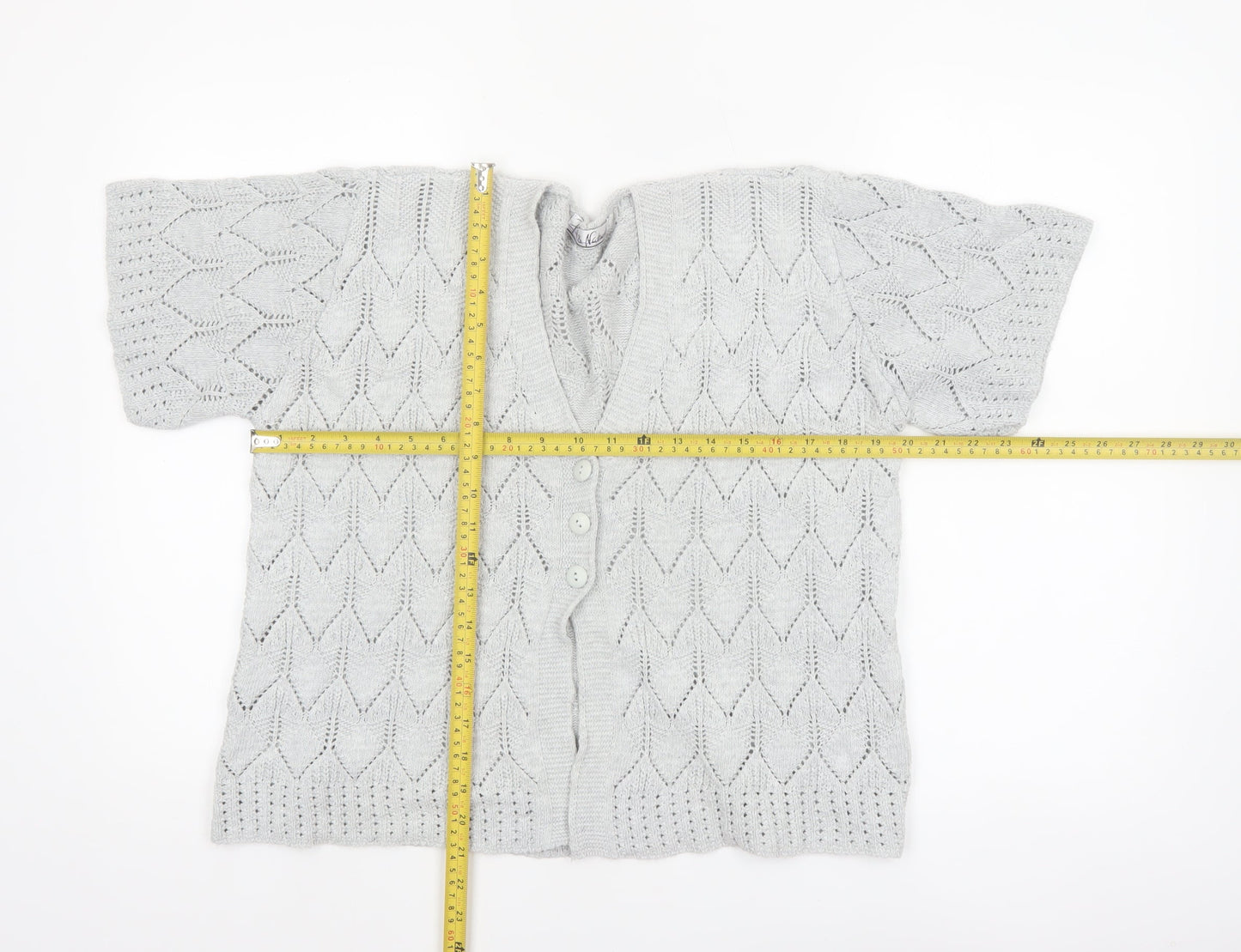 Pure & Natural Women’s Grey Open Knit Short Sleeve Cardigan Size 2