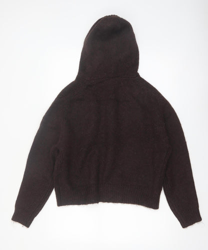 Marks and Spencer Per Una Brown Alpaca Blend Hooded Jumper Women M