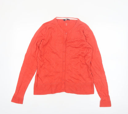 Joules Women Red Cotton Blend Cardigan UK 8 V-Neck Button Knit