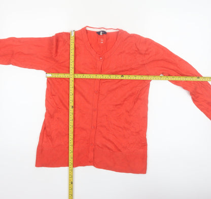 Joules Women Red Cotton Blend Cardigan UK 8 V-Neck Button Knit