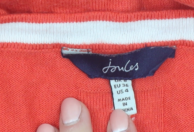 Joules Women Red Cotton Blend Cardigan UK 8 V-Neck Button Knit