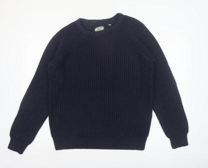 Brave Soul Men's Blue Chunky Knit Crew Neck Jumper Size L