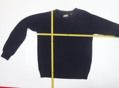 Brave Soul Men's Blue Chunky Knit Crew Neck Jumper Size L