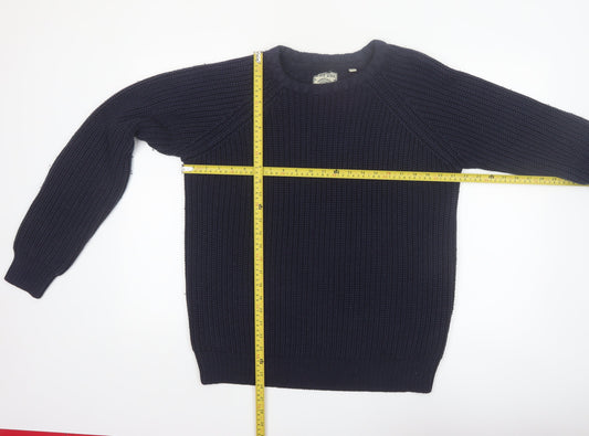 Brave Soul Men's Blue Chunky Knit Crew Neck Jumper Size L