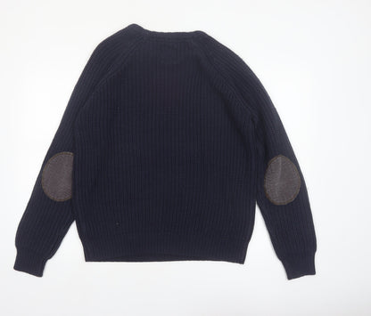 Brave Soul Men's Blue Chunky Knit Crew Neck Jumper Size L